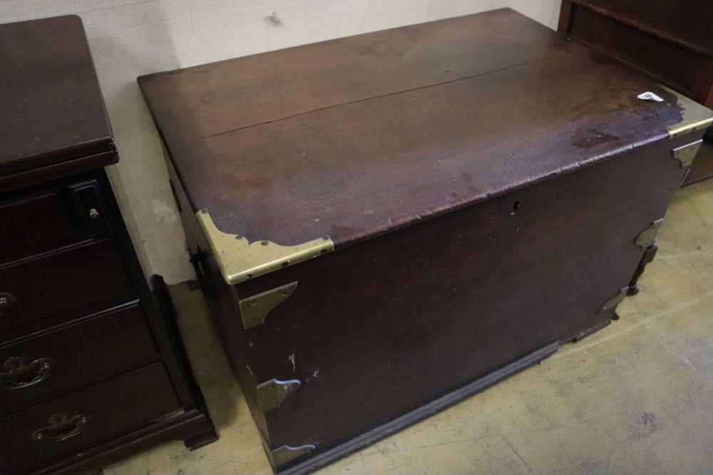 A late Georgian mahogany brass bound trunk, width 95cm